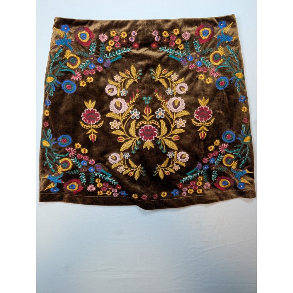 Umgee USA Velvet Floral Mini Skirt Brown Women Medium Boho Lined